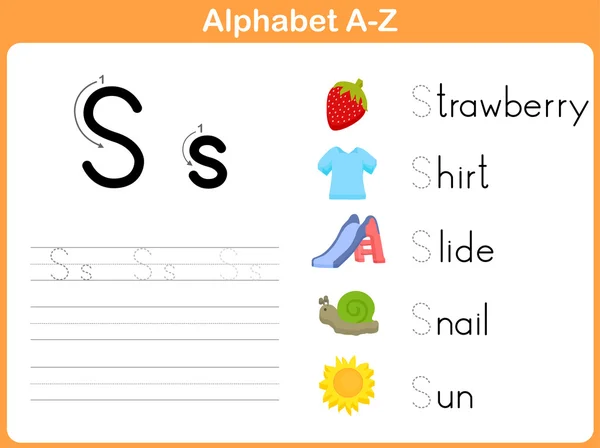 แผ่นงานการติดตามตัวอักษร: การเขียน A-Z — ภาพเวกเตอร์สต็อก