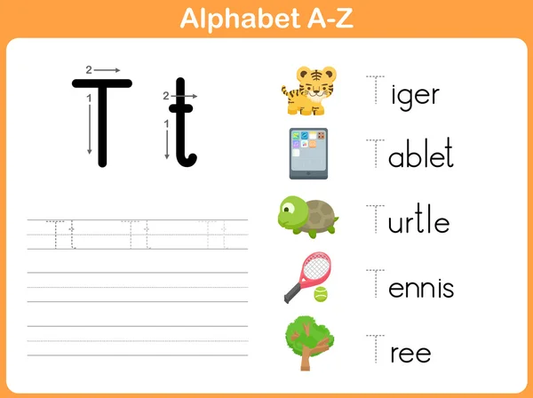 Hoja de trabajo de seguimiento del alfabeto: Escribir A-Z — Vector de stock