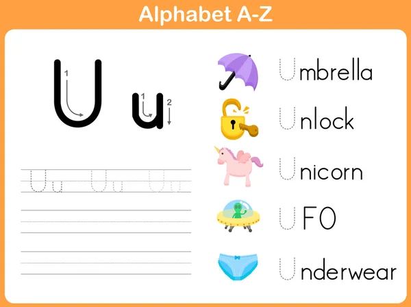 Αλφάβητο ιχνογράφησης φύλλο εργασίας: Γραφή A-Z — Διανυσματικό Αρχείο