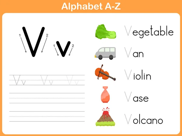 アルファベット トレース ワークシート: 書面 A ~ Z — ストックベクタ