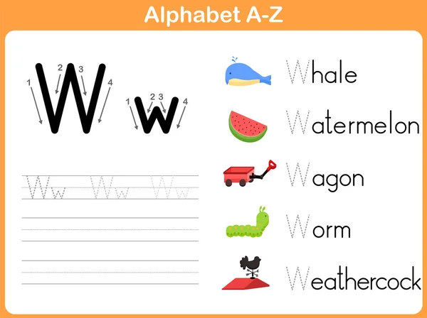 Alfabet tracering werkblad: Writing A-Z — Stockvector