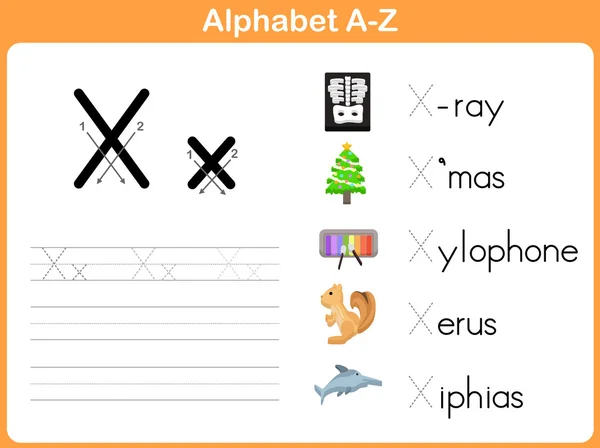 アルファベット トレース ワークシート: 書面 A ~ Z — ストックベクタ