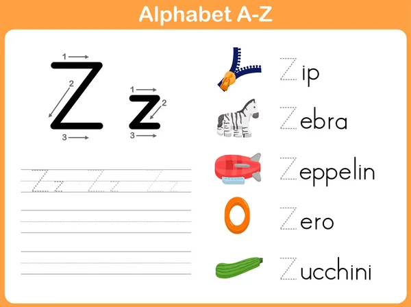 Ábécé nyomkövetés munkalap: Írás A-Z — Stock Vector