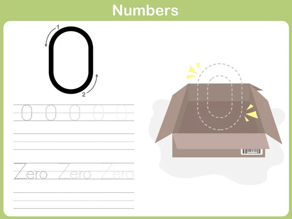 Number Tracing Worksheet: Writing 0-9 — Stock Vector