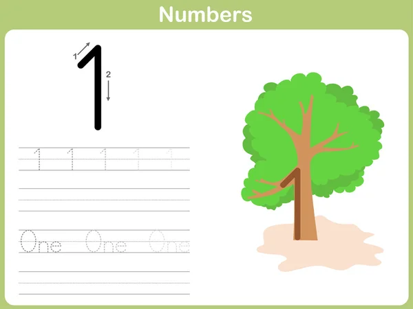 Number Tracing Worksheet: Writing 0-9 — Stock Vector