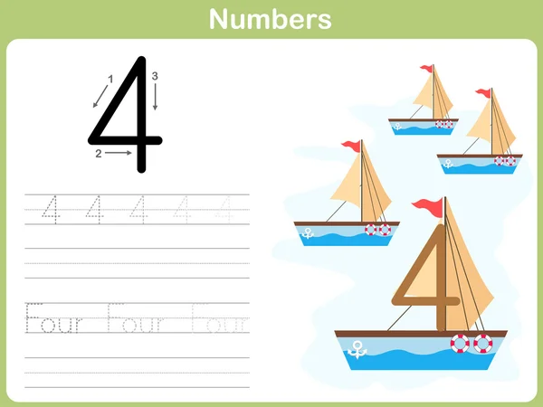 Nummer traceren werkblad: Schrijven van 0-9 — Stockvector