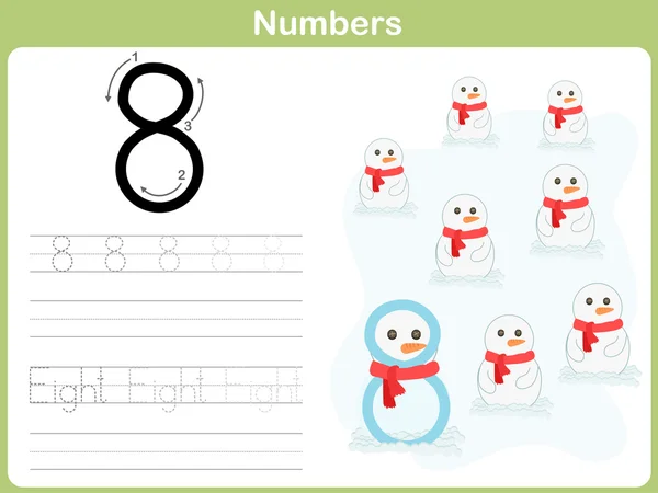 Номер Tracing Worksheet: Writing 0-9 — стоковый вектор