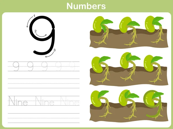 Feuille de calcul de traçage des numéros : Écriture 0-9 — Image vectorielle