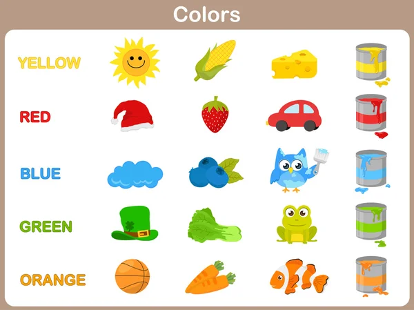 Apprendre les couleurs des objets pour les enfants — Image vectorielle