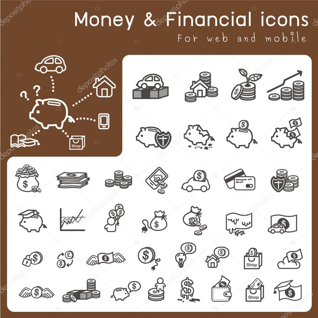 Set of icons for financial and money