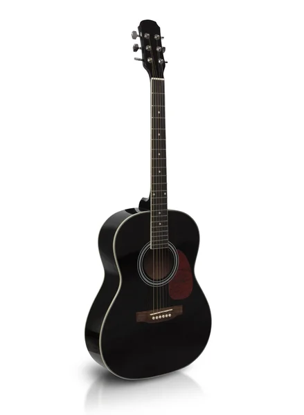 La chitarra acustica nera è isolata sullo sfondo bianco — Foto Stock