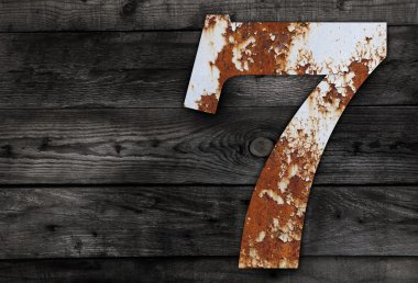 Eski paslı metal alfabesi, ahşap arka plan üzerinde metin 7