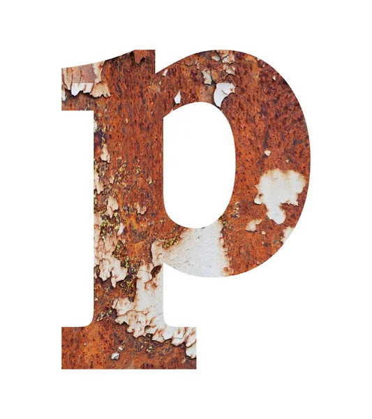 Старый ржавый металлический алфавит, текст p — стоковое фото