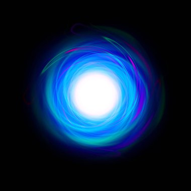 Parlak kıvrımlı pankart. Parlak spiral. Işık daireleri efektli yuvarlak çerçeve. Parlak bir örtü. Mesajınız için yer açın. Parlak. LED elips