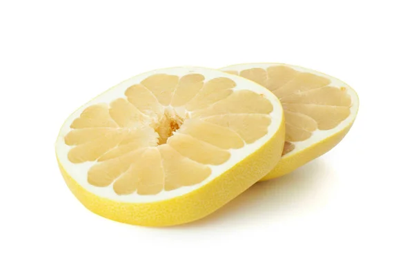 Owoc Cytrusowy Pamela Jeden Przecięty Pół Białym Tle — Zdjęcie stockowe