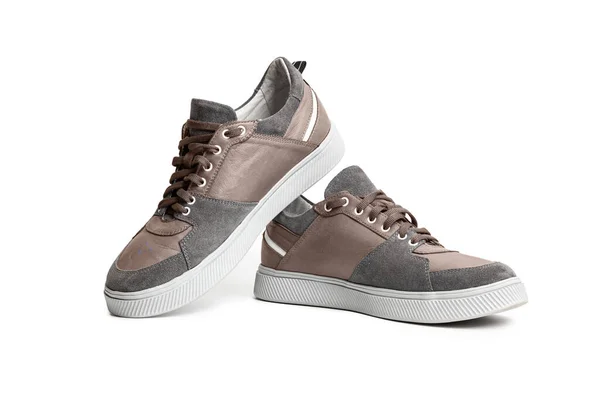 Brown Sapatos Esportivos Casuais Sapatilha Isolada Fundo Branco — Fotografia de Stock