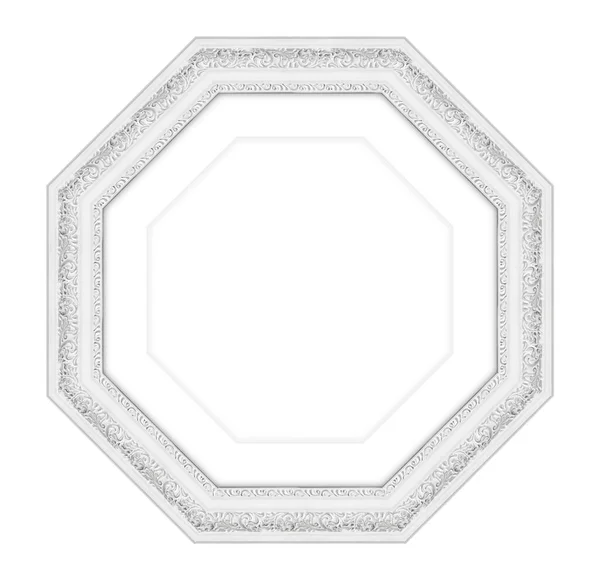 Polygonal White Wooden Frame Picture Photo Frame Mirror Isolated White — Stock Photo, Image