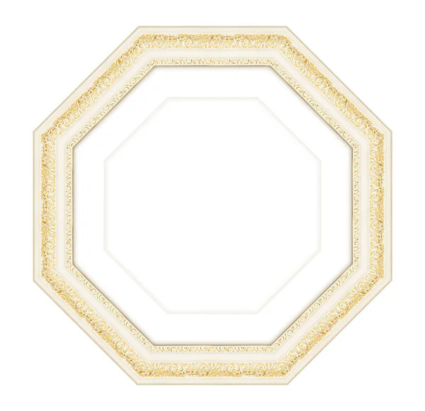 Polygonal White Wooden Frame Picture Photo Frame Mirror Isolated White — Stock Photo, Image