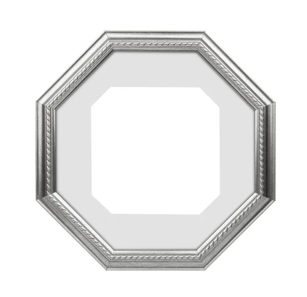 Polygonal Silver Picture Frame Photo Frame Isolated White Background Clipping — Stock Photo, Image