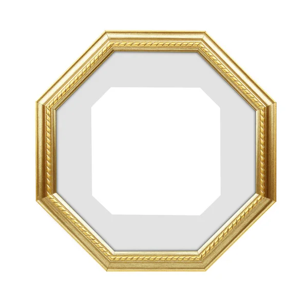 多角形の黄金の画像フレーム白い背景に隔離された写真フレーム クリッピングパスで — ストック写真