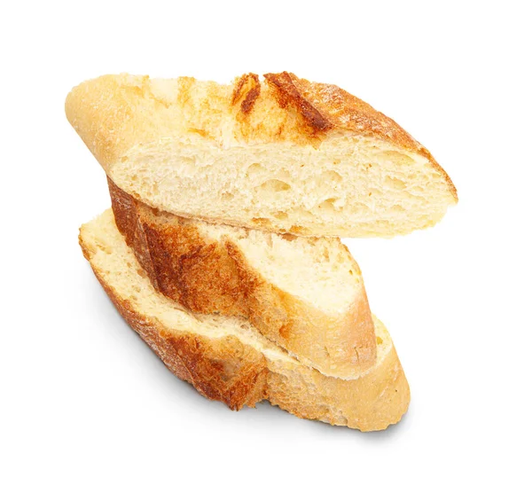 Krájený Bagetový Chléb Cesta Izolované Bílém Bqackground — Stock fotografie