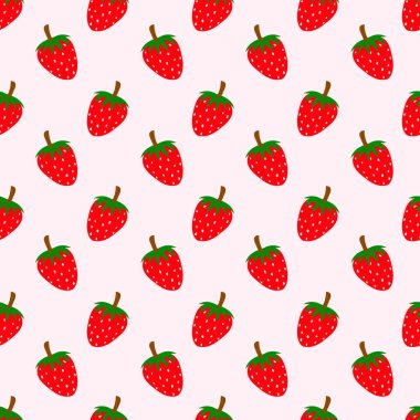 Yumuşak, pembe arka planda kırmızı çilekli, kusursuz çilek deseni..