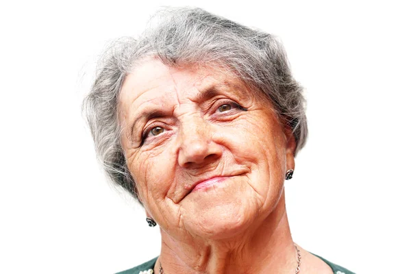 Счастливая старуха на белом лице — стоковое фото