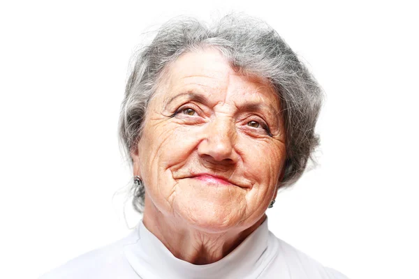 Stará žena úsměv tvář. Babička — Stock fotografie