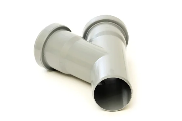 New grey drain pipe, isolated on white background — Stock Photo, Image