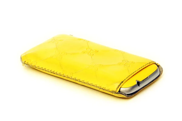 Yellow mobile cover isolated over white background — Stock Photo, Image