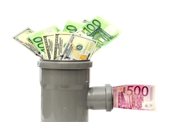 Money out of a plastic pipes — Stock Photo, Image