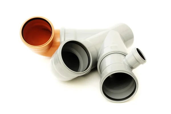 New gray and brown drain pipe, isolated on a white background — Stock Photo, Image