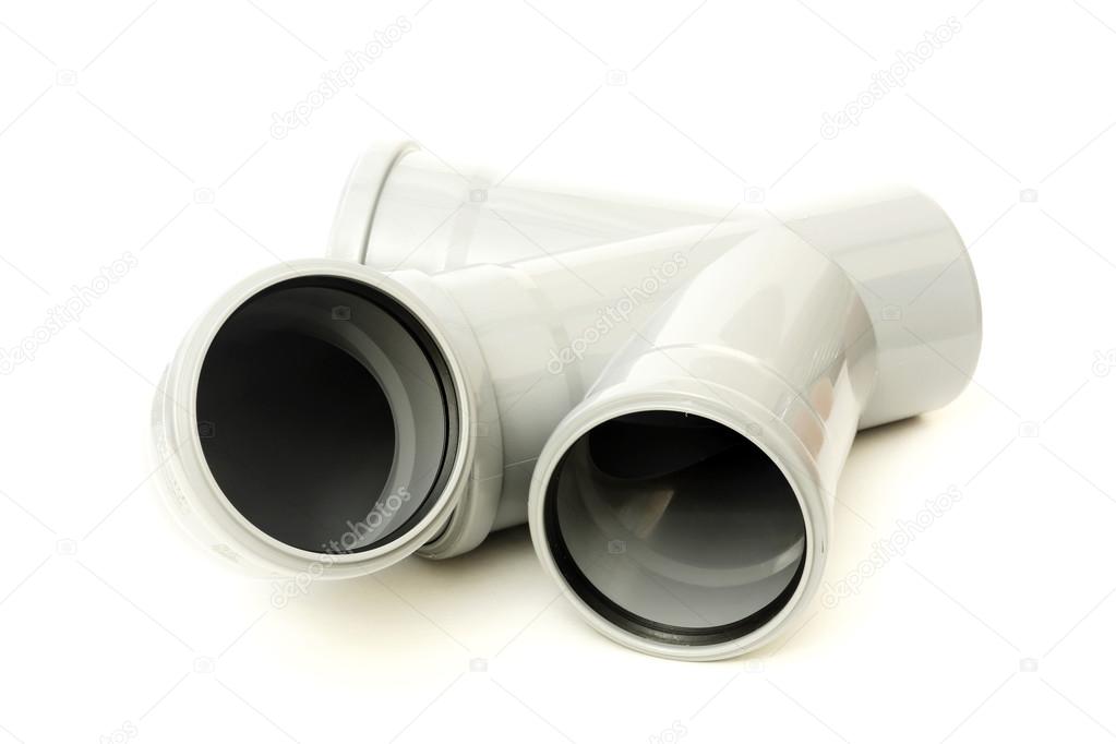 New gray drain pipe, isolated on a white background