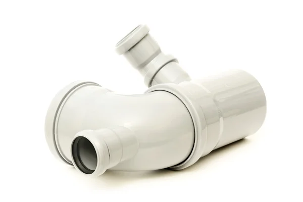 New gray plastic pipe on a white background — Stock Photo, Image