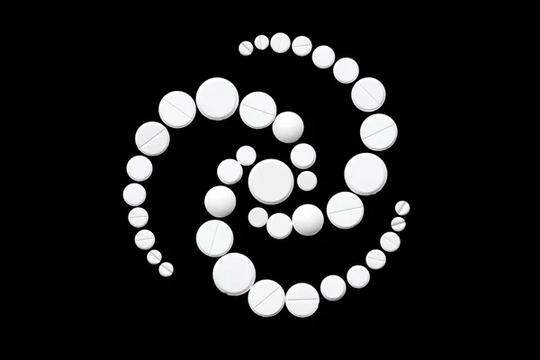 Κύκλους της λευκό χάπια σε μαύρο φόντο — Φωτογραφία Αρχείου
