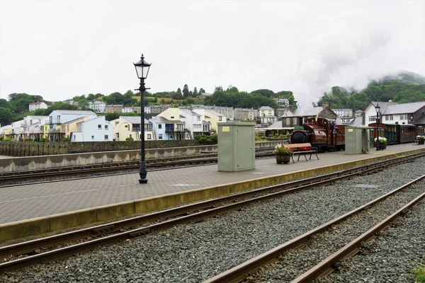 Porthmadog Herança Ferroviária Caixa Sinal Muito Ocupado Desde Reabertura Porthmadog — Fotografia de Stock