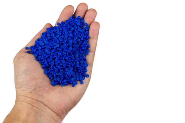 Primer Plano Gránulos Polímero Plástico Mano Mantenga Pellets Polímero Plástico — Foto de Stock