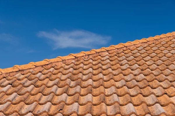 Close Brown Clay Roof Tiles Red Old Dirty Roof Old Stock Image