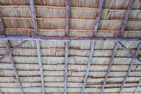 Estrutura Telhado Bambu Tradicional Telhado Feito Com Folhas Contexto Textura — Fotografia de Stock