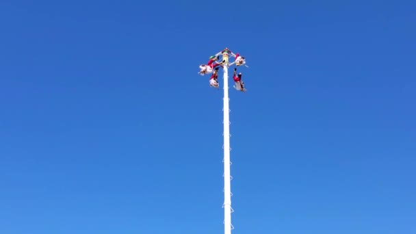 Dance of the Flyers, a famous Papantla Flyers Show in Puerto Vallarta Malecon — Stock Video