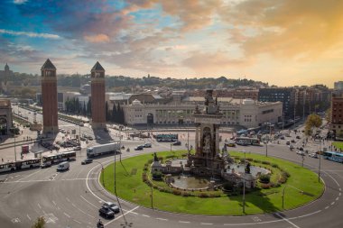 İspanya Meydanı, Barcelona Plaza de Espana 'nın panoramik manzarası