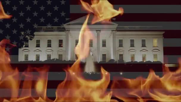 Concept d'incendie de la Maison Blanche illustrant une incitation Trump et la sédition qui a causé des émeutes, insurrection et ravage du Capitole des États-Unis et le plancher du Sénat — Video