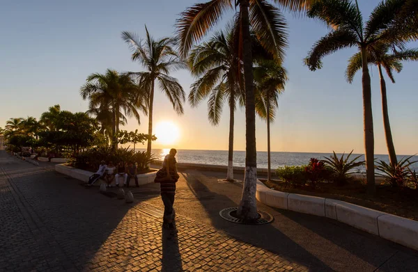 Híres Puerto Vallarta tengerparti sétány, El Malecon, óceánra néző kilátók, strandok, festői tájak szállodák és városi kilátások — Stock Fotó
