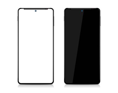 Model siyah beyaz mobil ekran, markalaşma ve reklam için, çerçevesiz, boş alan