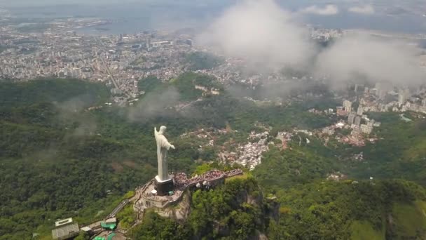 Cristo Redentor Rio De Janeiro, Brasil, Drone Aéreo de la Estatua de Jesús — Vídeos de Stock