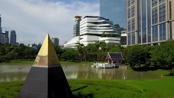 Aerial View of Benchasiri Park and Neighborhood, Bangkok Thailand — Stock Video