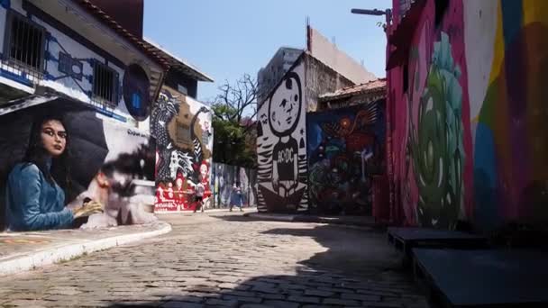 Sao Paulo, Brasil. Colorido Beco do Batman Barrio, Distrito de Streetart — Vídeo de stock