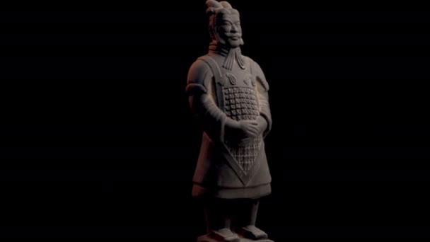 Estátua do Guerreiro Chinês Antigo, Close Up. Figura de Cavaleiro Oriental, Moldura completa — Vídeo de Stock