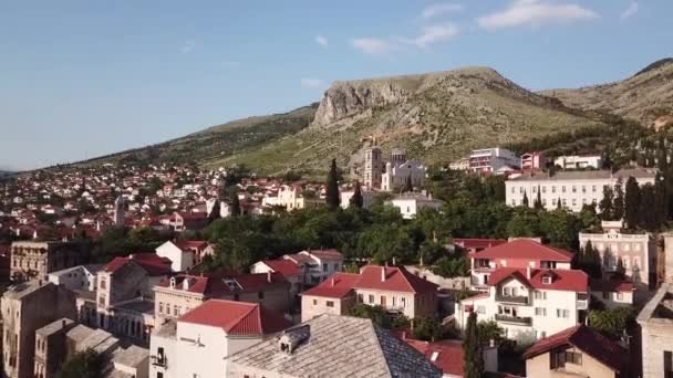 항공사진 : Mostar Old Town Cityscape, Bosnia and Herzegovina on Summer Day — 비디오