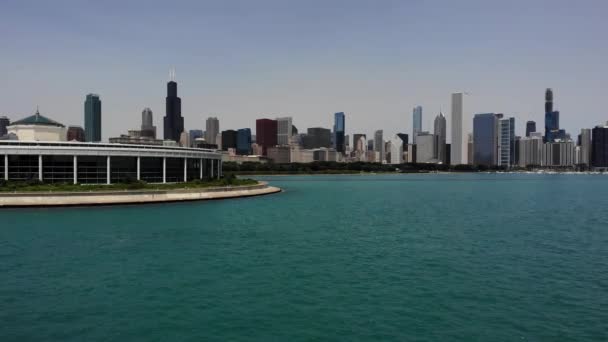 Static Aerial View op Chicago Illinois USA Waterfront op Michigan Lake — Stockvideo